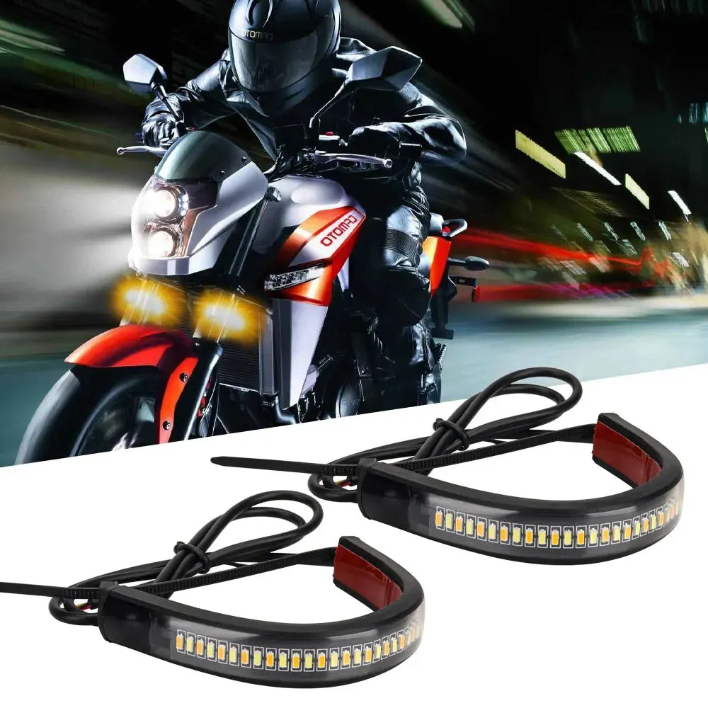 2Pcs 36LED Ring Fork Strip Flashing Indicator Motorcycle Turn Signals DRL White Amber Flasher Warning Running Lamp Blinker Acces
