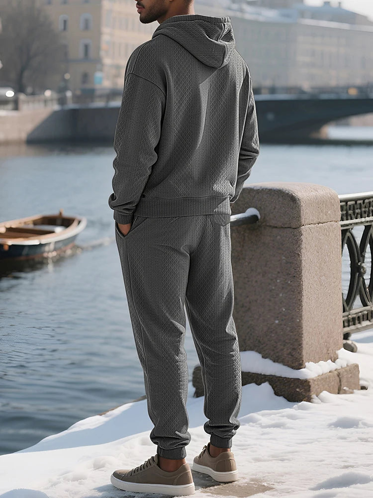 Outdoor Sports Men's Tracksuits Fashion Textured Long Sleeve Hoodies And Pants Two Piece Suits Fall Winter Men's Casual Outfits