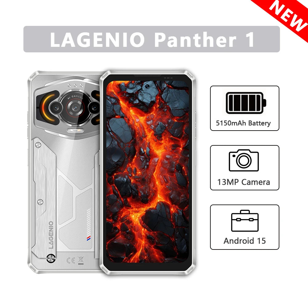 LAGENIO Panther 1 Ultra-thin Smartphone 6.7" HD 4+128GB Rugged Mobile Phone 13MP 5150mAh 4G Cellphone Android 15 Fingerprint NFC