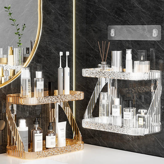 Bathroom Double Layer Cosmetics Storage Rack Toilet Hangable Cosmetic Storage Shelf Washstand Desktop Skincare Storage Organizer
