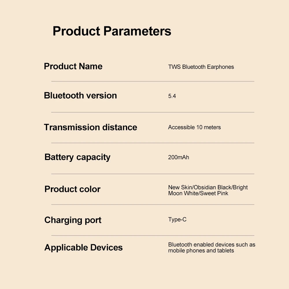 Bluetooth 5.4 Earphones TWS Wireless Headphones Mini Earbuds LED Display Gaming Headsets HiFi Stereo Noise Reduction Earphone