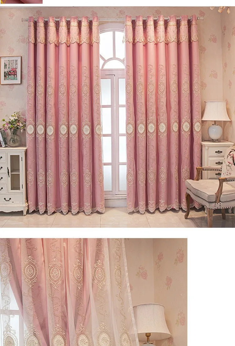 ستائر مخصصة لغرفة المعيشة وغرفة الطعام وغرفة النوم، قماش أوروبي فاخر مزدوج الطبقات مع تطريز متكامل وديكور معتم