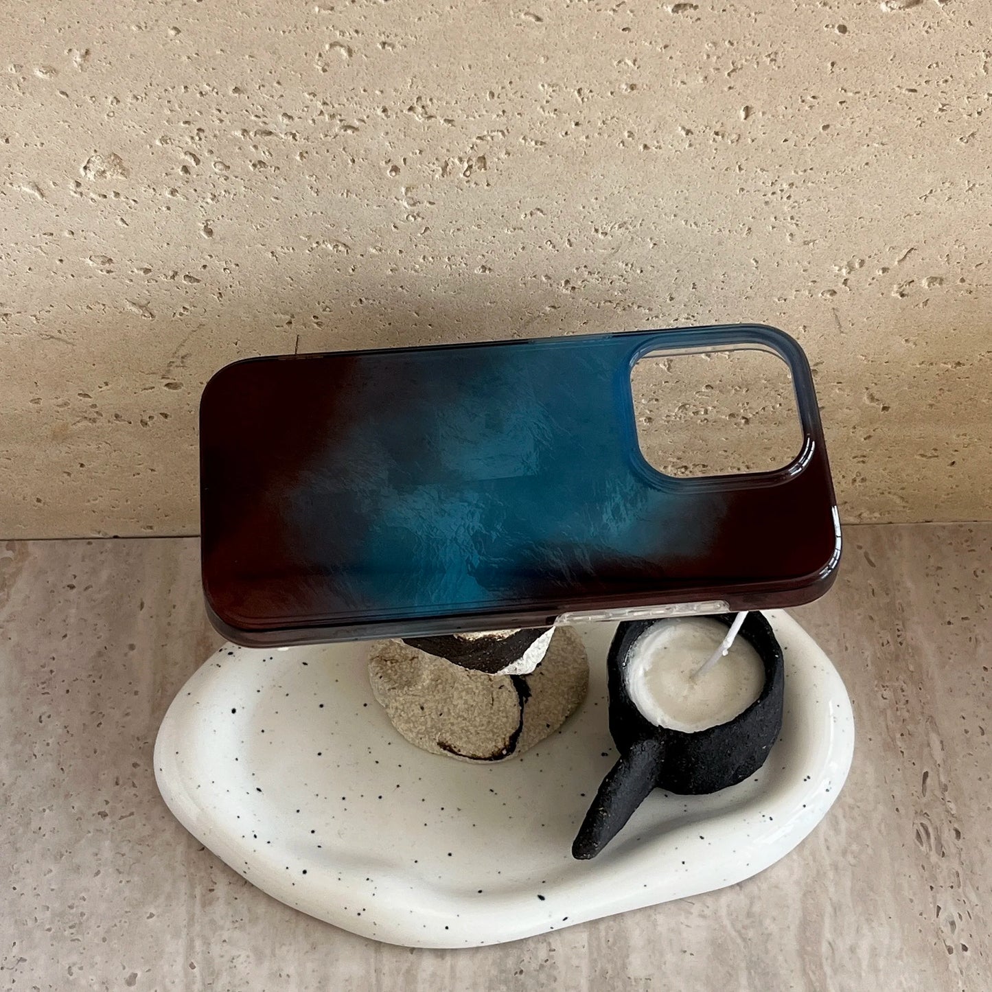 جراب هاتف كوري أنيق مزدوج الطبقات باللون الأزرق والبني المتدرج من INS لهاتف iPhone 16 15 14 13 Pro Max غطاء خلفي للهاتف