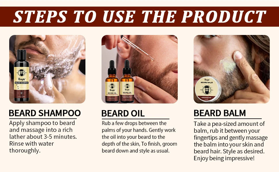 مجموعة العناية باللحية، شامبو ويسكرز للتنظيف العميق، بلسم، زيت مكثف، بلسم الشارب، منتجات ترطيب وتنعيم اللحى