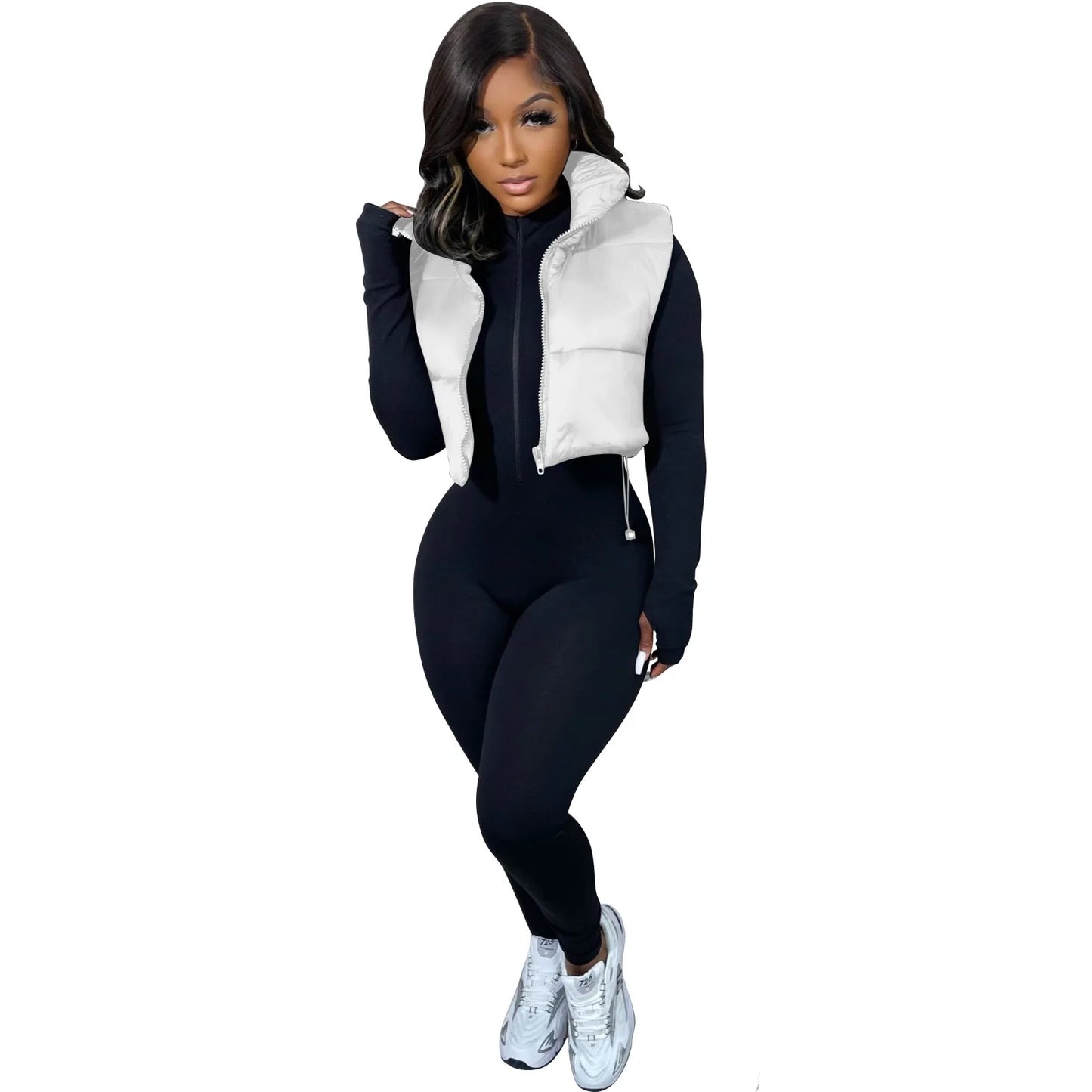 Women's Winter Vest Fashion Faux Leather Padded Jacket Coat Vintage PU Black And White Female Short Waistcoat Chic Clothes Tops