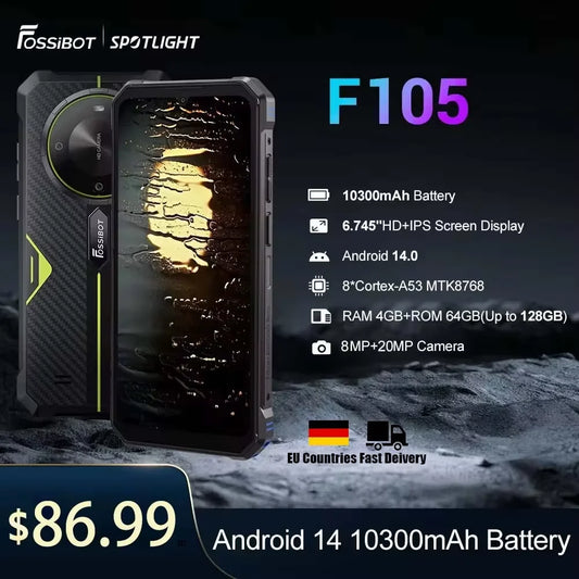 [World Premeire]FOSSiBOT F105 Rugged Smartphone Android 14 OS 10300mAh 12+64GB Mobile Phone 20 MP Camera 6.745" HD+ IPS Phone