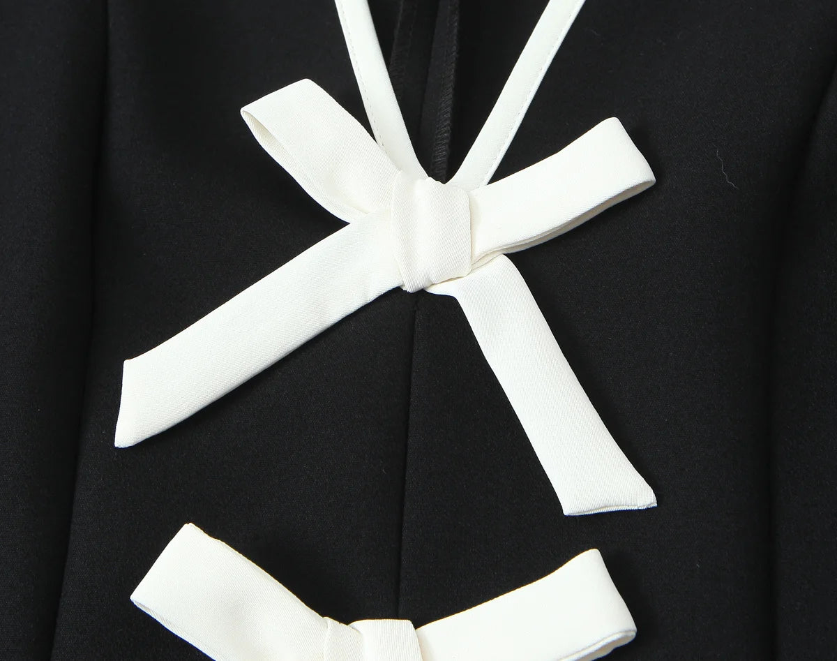 Women Fashion Dress 2025 Women Summer Autumn New Elegant Bow Decoration Short Sleeves Dress Women Hight Street Party Dress