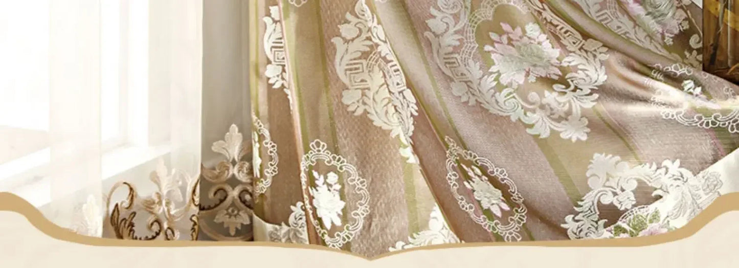European-style Curtains Simple European Beige Living Dining Room Bedroom Two-story Full-shading Window Curtain Finished Product