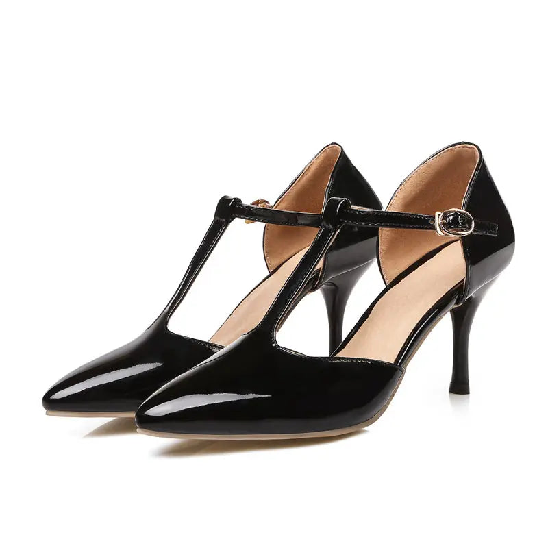 Women's High Heels Pumps D'Orsay Shoes Large Size 48 Sweet Point Toe Summer Sandals T-straps Red Pink Gold Heeled Wedding Shoes