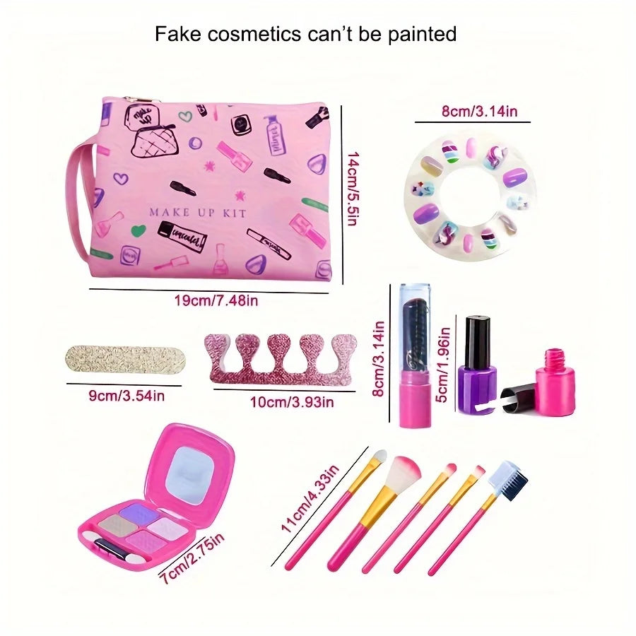 مجموعة مكياج تظاهرية للبنات مع حقيبة مستحضرات تجميل، لعبة بيت مكياج، مجموعة سفر للهاتف المحمول، مجموعة تجميل الأظافر، أحمر الشفاه، لعبة ممتعة