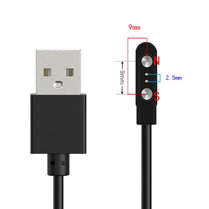محول شاحن ساعة ذكية مزود بدبوسين و4 دبابيس وكابل شحن USB لساعة ذكية للبالغين/الأطفال وملحقات سلك شحن الطاقة