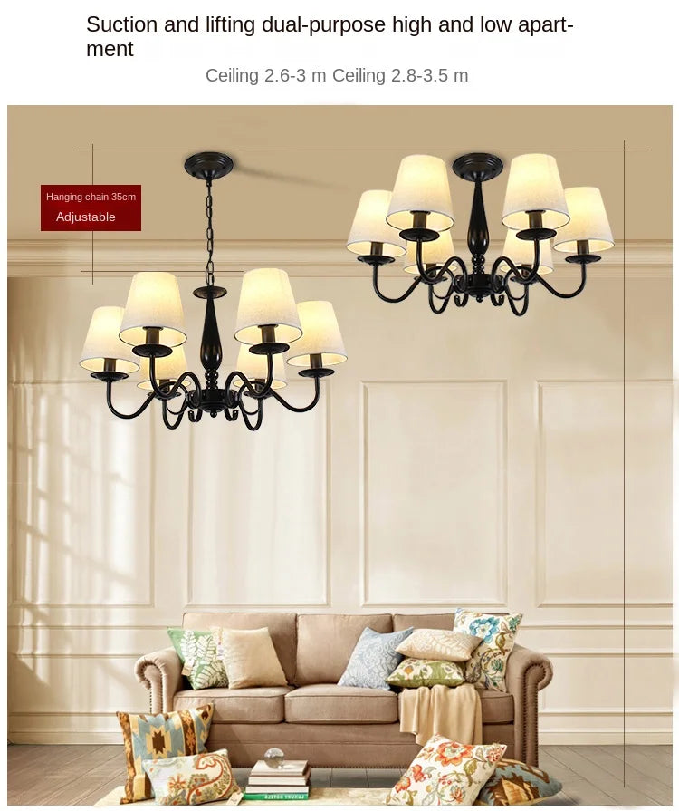Living room lamp chandelier American country bedroom  simple home decoration cloth art iron lighting  pendant lights