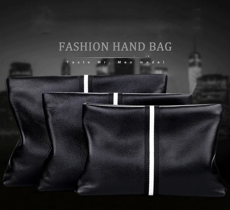 حقيبة يد أصلية من SENOFAN للرجال مخططة من جلد البقر الطبيعي، حقيبة يد رجالية، محفظة بتصميم مظروف، إصدار كوري رائع