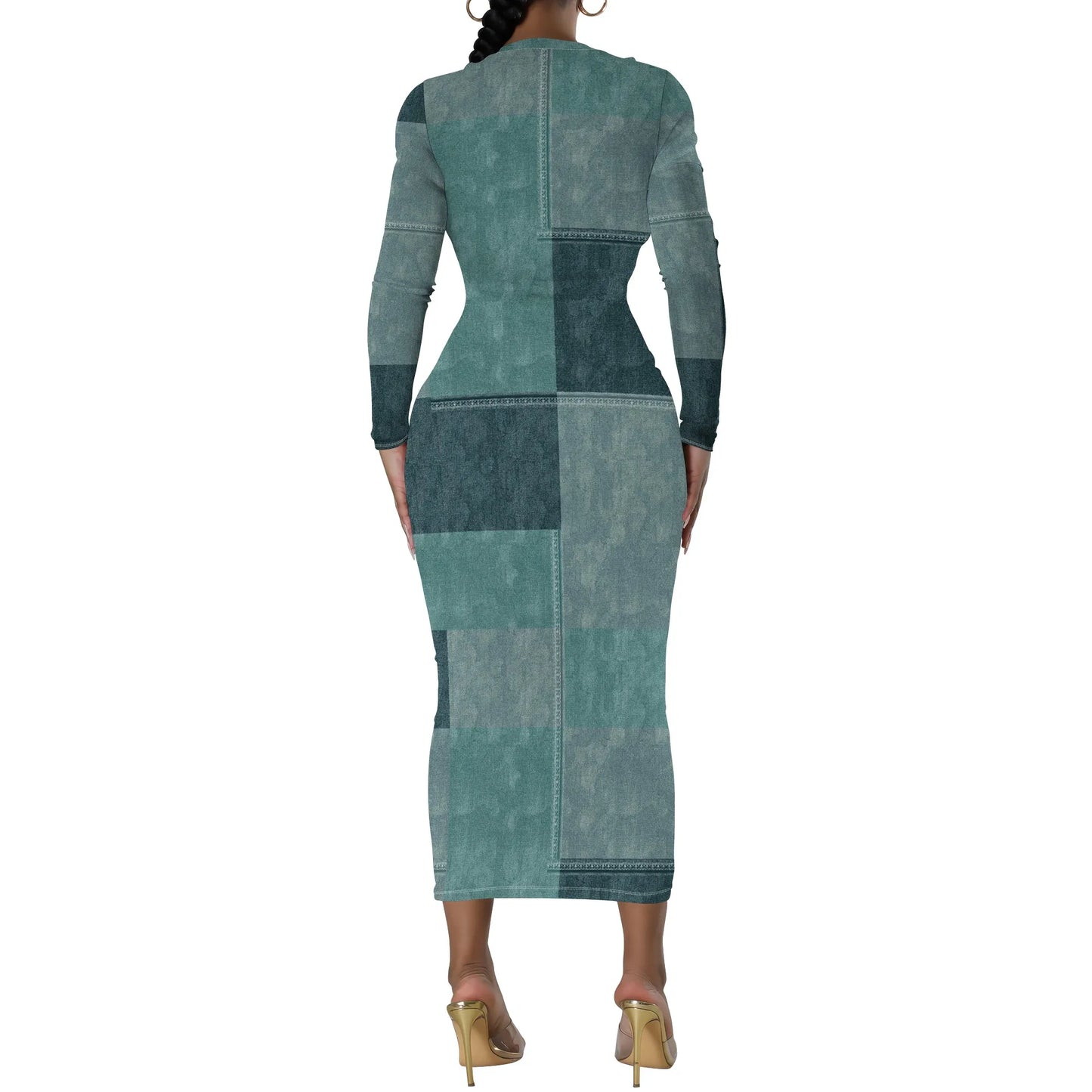 European and American women's fashion temperament casual print slim black dress