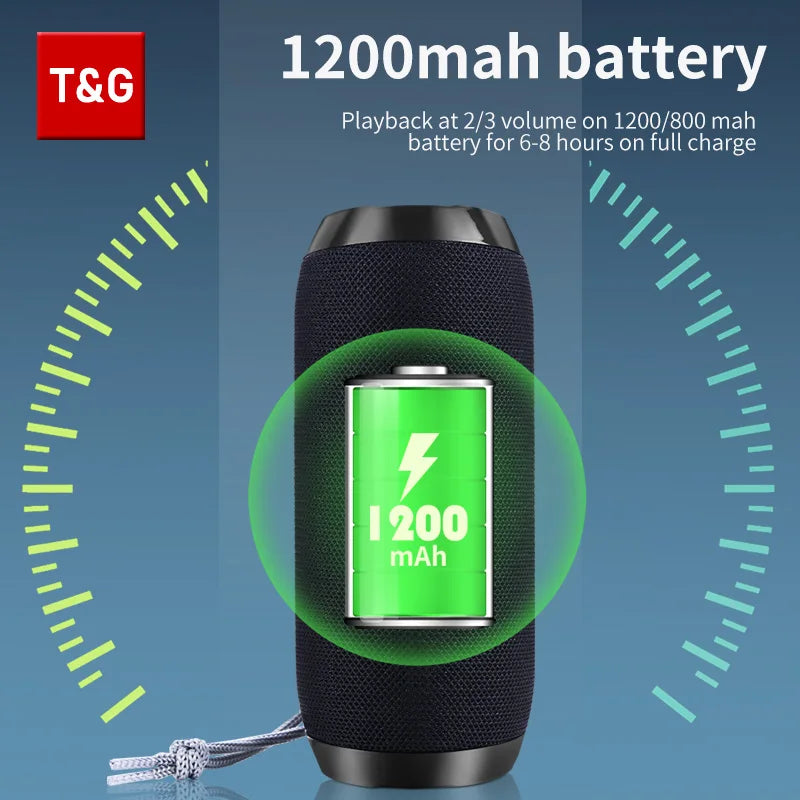 مكبر صوت بلوتوث T&amp;G TG117 محمول TWS صندوق صوت مقاوم للماء مكبر صوت محيطي ستيريو خارجي يدعم TF راديو FM
