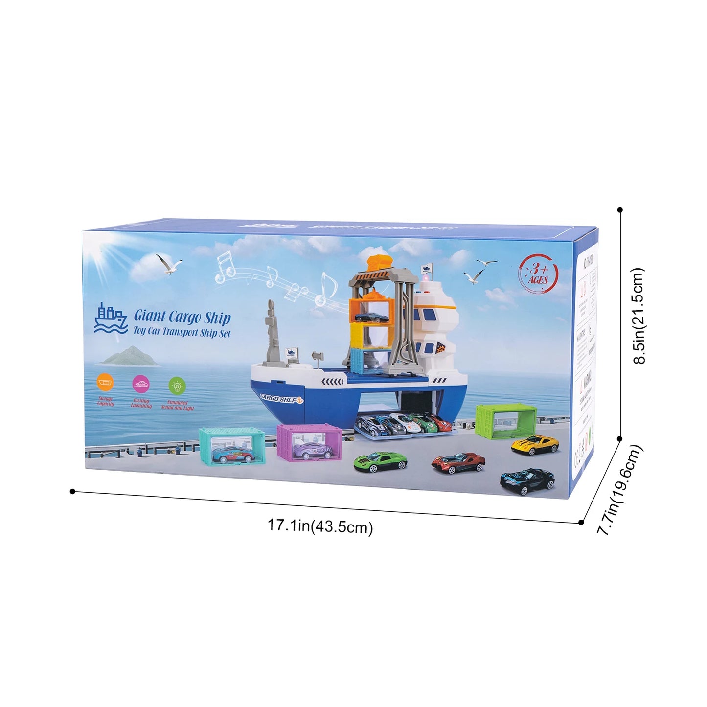 Kids Toys Car Simulation Track Transport Ship Toy with Lights&Music Ship Model Toy Car Parking Container Boys Toys for Kids Gift