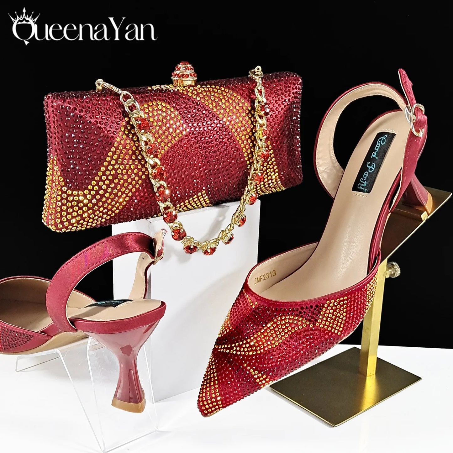 Festive Elegance: Spot Goods Dazzling Heels and Chic Long Bag Clutch Perfect Combination Of Shoes And Bag for Special Occasions