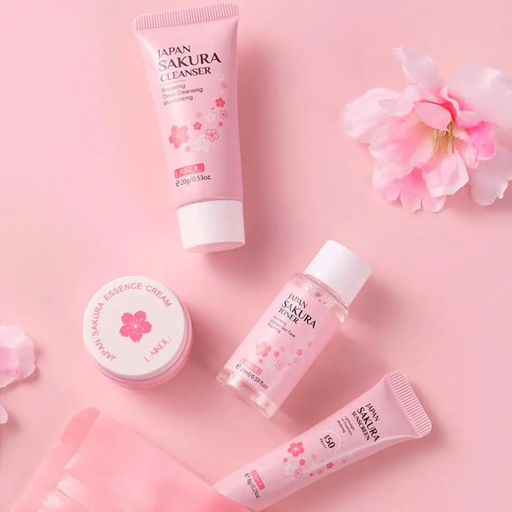 4pcs/6pcs Sakura Skin Care Set Japan Brand Nourishing Cleansing Essence Eye Cream Face Cream Toner Sunscreen High-end Gift Set