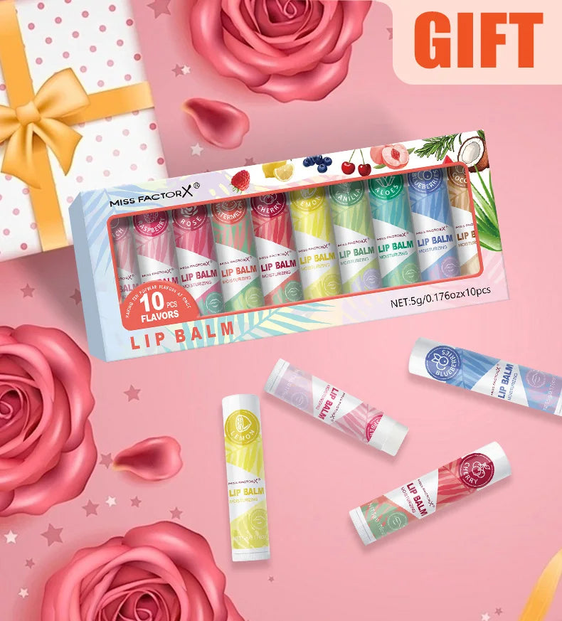 مجموعة أحمر الشفاه 10 قطع، لمسة نهائية طبيعية، عناية مرطبة بالشفاه، لمعان يدوم طويلاً، مناسبة لجميع أنواع البشرة، هدايا العطلات