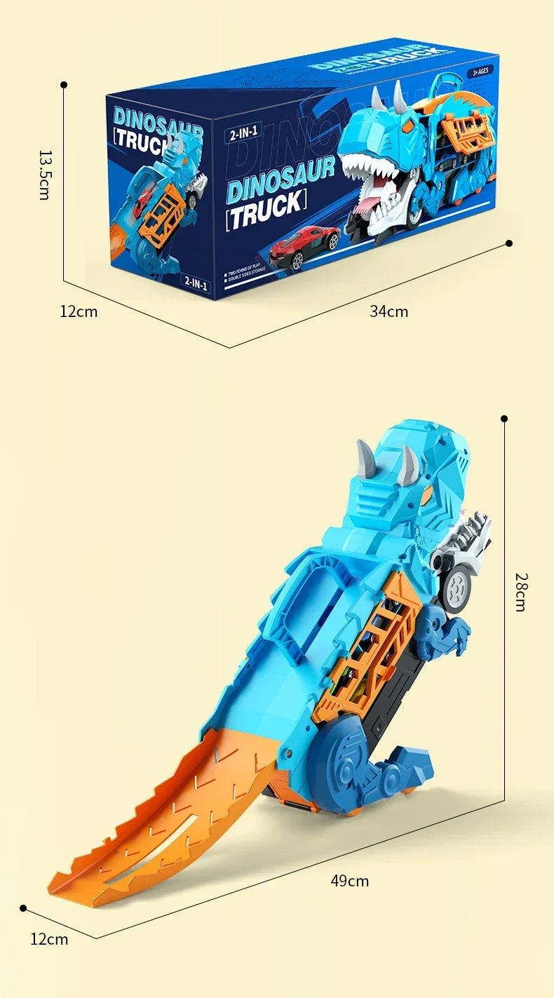 Dinosaur Toys for Kids Boys Ages 3-5, Car Track Set Dinosaur Transport Truck with Diecast Cars that Transform into Dinosaurs