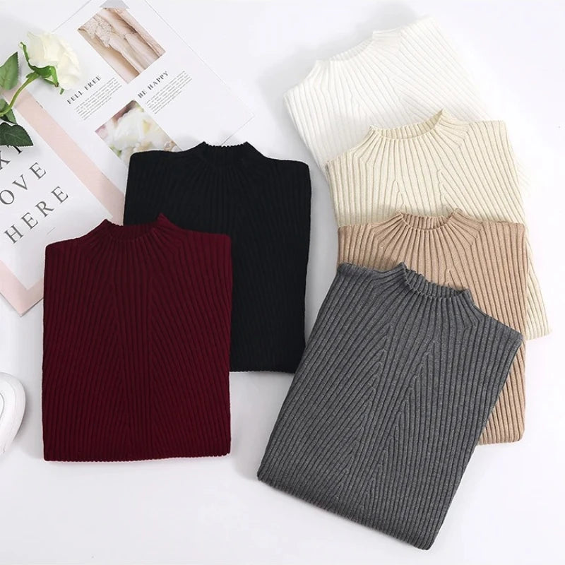 2025 Women Fashion Chic Knitted Tops Autumn Winter Turtleneck Sweater Women Pullovers Long Sleeve Jumper Pull Femme Clothing
