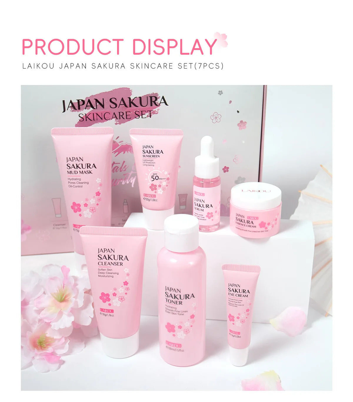 Sakura Skin Care Kit Hydrating Moisturizing Skin Care with Cleansing Pore Treatment and Sunscreen  Cosmetic  Skincare Korean