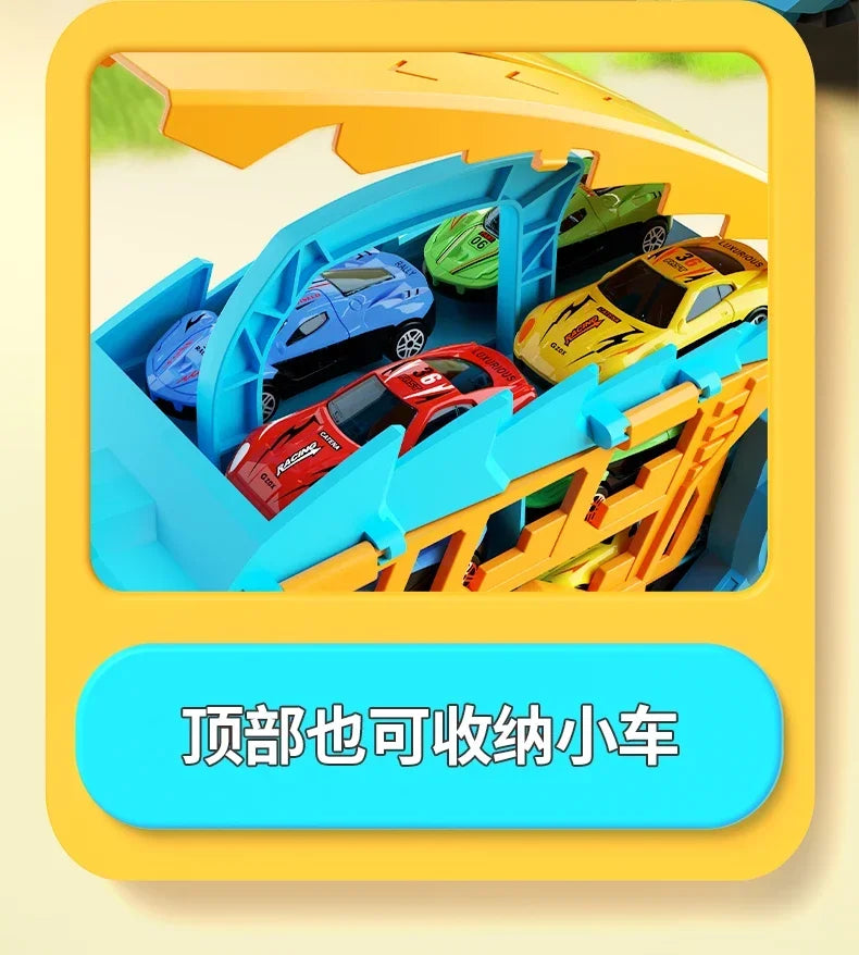 Dinosaur Toys for Kids Boys Ages 3-5, Car Track Set Dinosaur Transport Truck with Diecast Cars that Transform into Dinosaurs