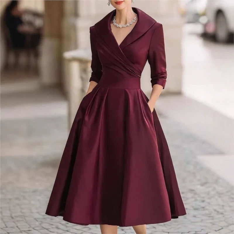 Women's Fashion Dress New Style V-neck Waist-hugging Makes You Look Slim And Elegant Long Sleeves Maxi Prom Dresses  For Women