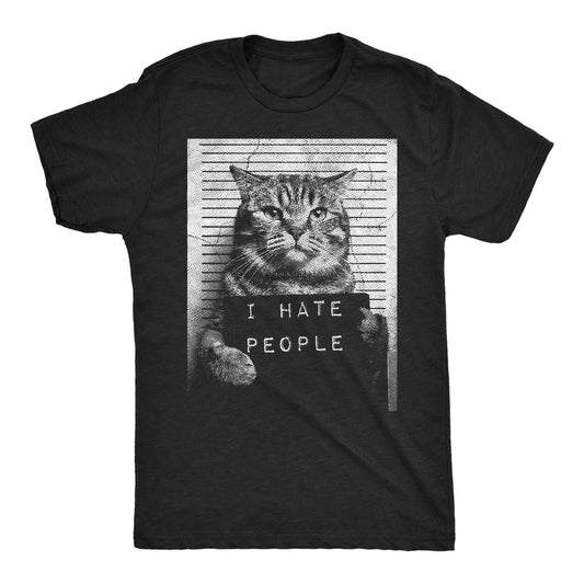 Mens Funny T Shirts I Hate People Cat Mugshot Sarcastic Graphic Novelty Tee Fashion Street Hip-hop Rock Short-sleeved Women