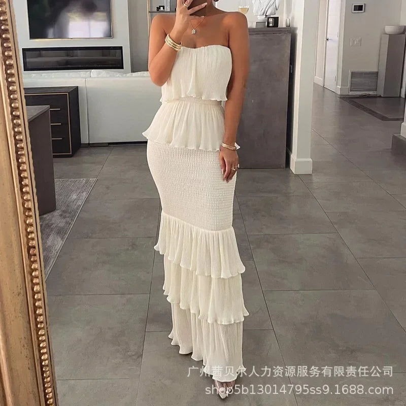 Fashion Summer Womens Dresses 2023 New Tube Top Pleated Ruffled Dress for Women SwiftNest