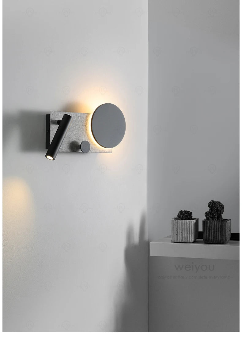 Bedroom bedside wall lamp with switch and spotlight, simple and modern Nordic creative personality, adjustable angle wall lamp