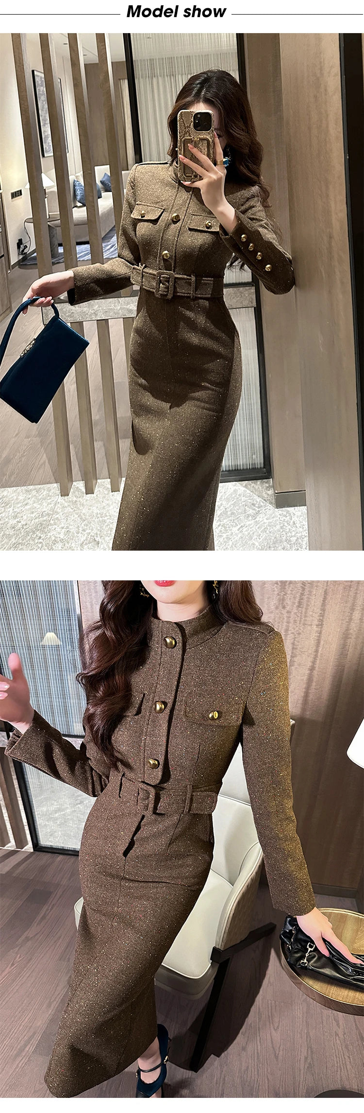 فستان رسمي أنيق للنساء، فستان نسائي احترافي عتيق بحزام صدر واحد، رداء متوسط ​​الطول، فستان حفلات عمل نسائي