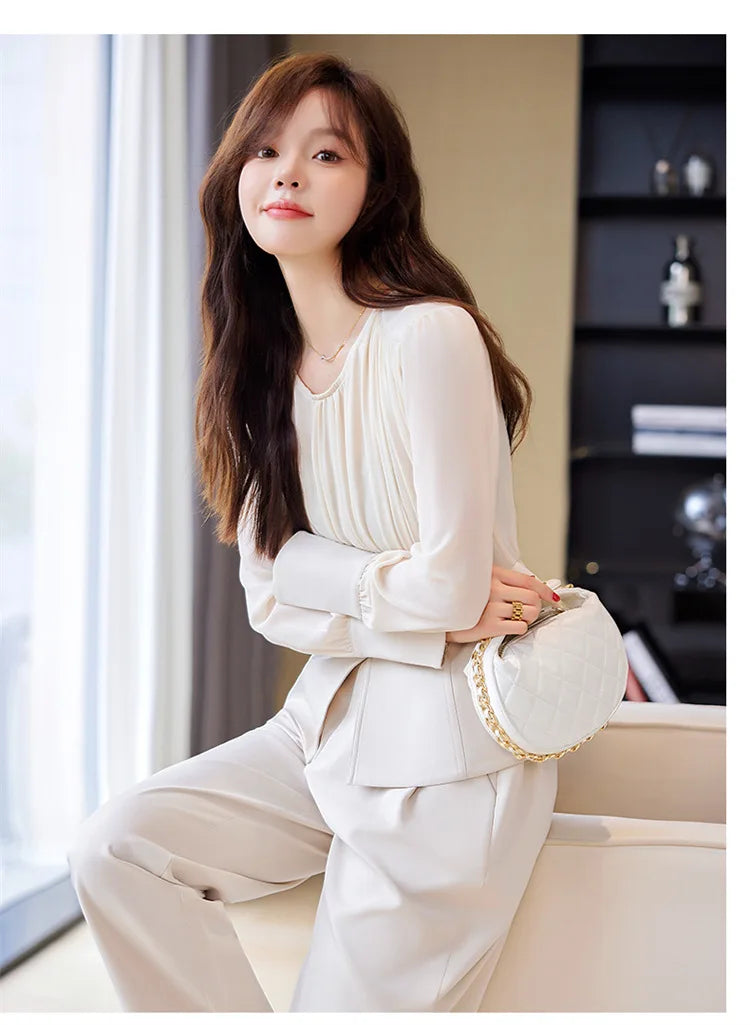 Fashion Uniform Styles Spring Women Office Business Suits Female Pantsuits Ladies Work Wear Blazers Sets With Wide Leg Trousers SwiftNest