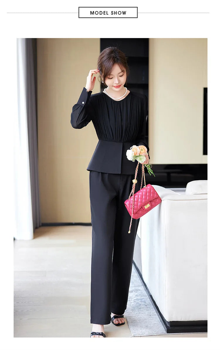 Fashion Uniform Styles Spring Women Office Business Suits Female Pantsuits Ladies Work Wear Blazers Sets With Wide Leg Trousers SwiftNest