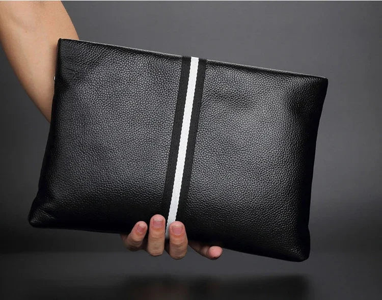 حقيبة يد أصلية من SENOFAN للرجال مخططة من جلد البقر الطبيعي، حقيبة يد رجالية، محفظة بتصميم مظروف، إصدار كوري رائع