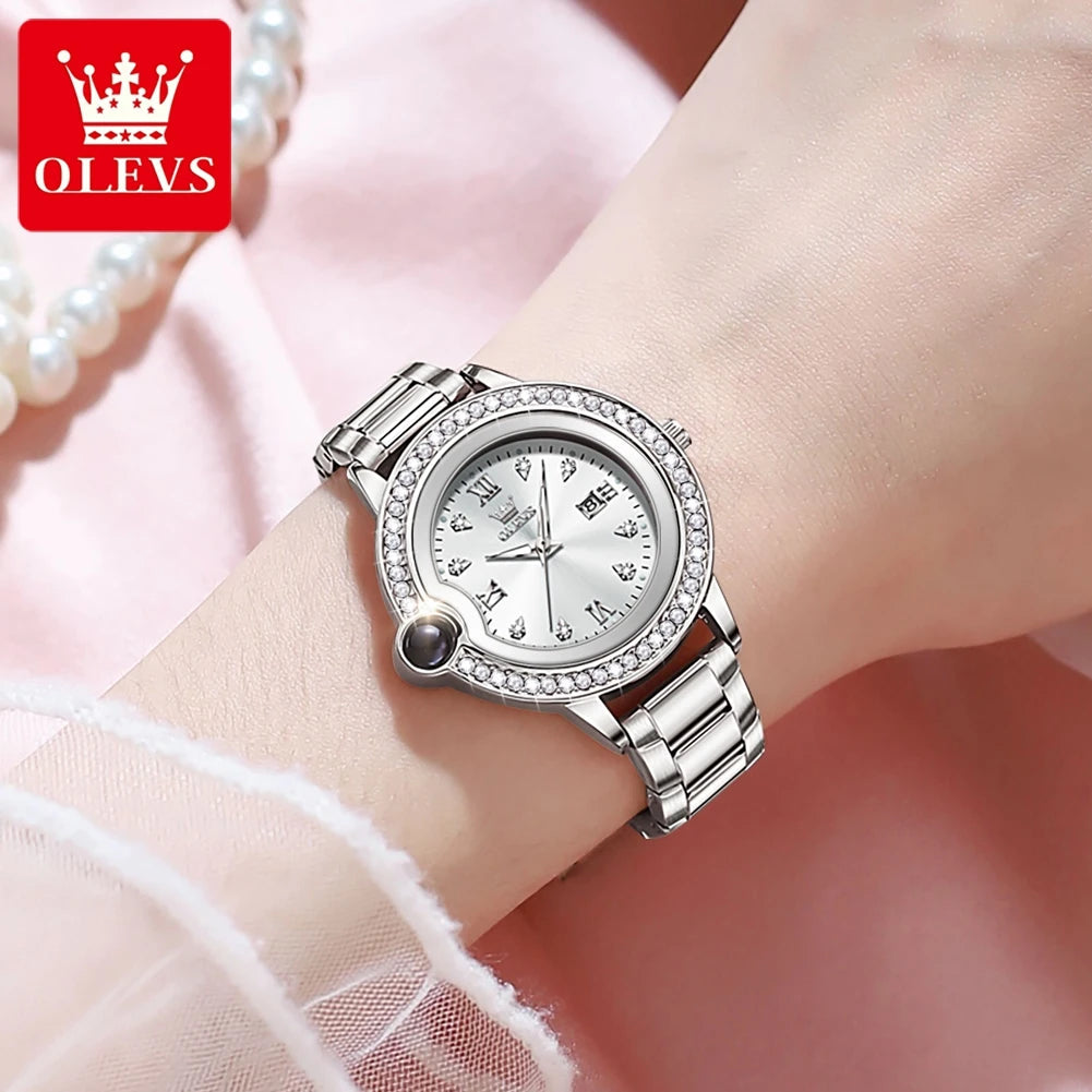 OLEVS 5588 Women's Watches Original Luxury Quartz Ladies Watch Diamond Bezel Wristwatch Waterproof Automatic Date Reloj Mujer SwiftNest