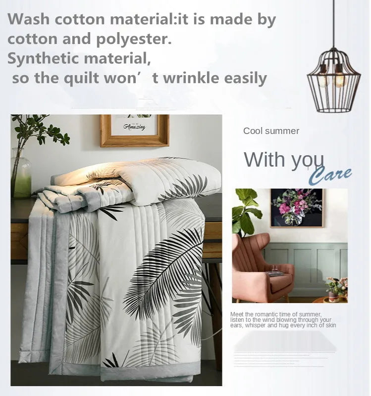 لحاف صيفي من القطن المغسول، لحاف مكيف للهواء، بطانية ناعمة وجيدة التهوية، مفرش سرير مطبوع عليه أوراق رقيقة، غطاء سرير، منسوجات منزلية