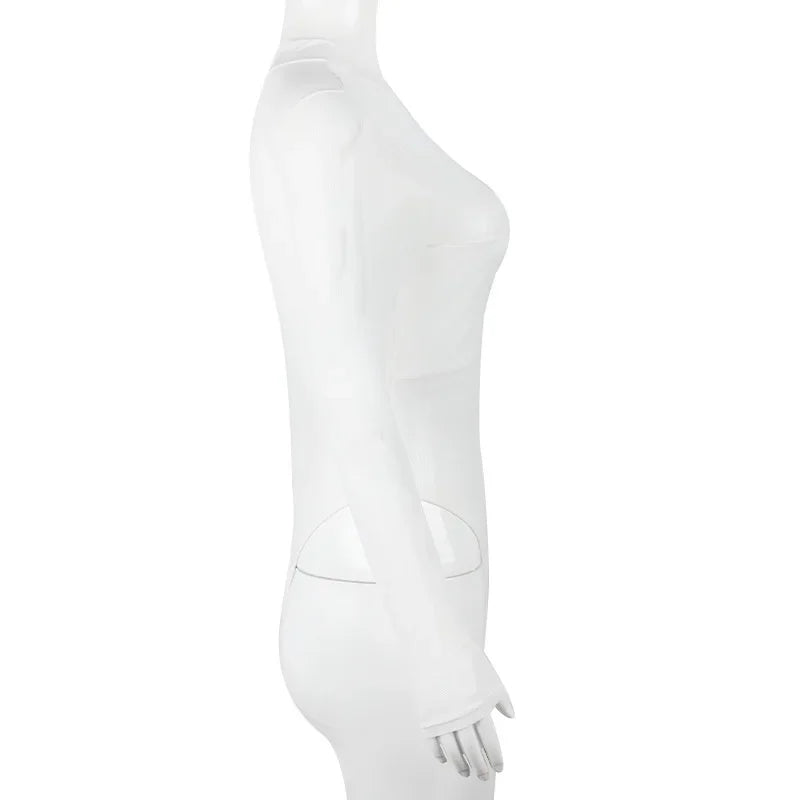 Fashion Trends Women Clothing Corset Top One-Pieces Bodysuit Sexy Long Sleeve See Through Body Feminino Gauze Patchwork Bustier