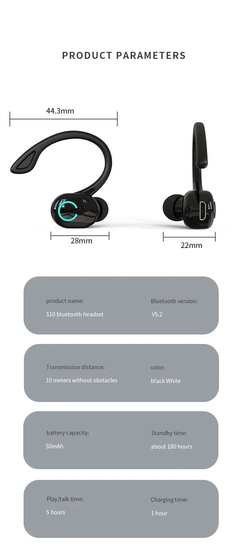 Bluetooth 5.2 Business Wireless Headphone Ear-Hook Mini HIFI Bass Noise Cancelling Earphone With Mic Earbuds Sport Game Headset