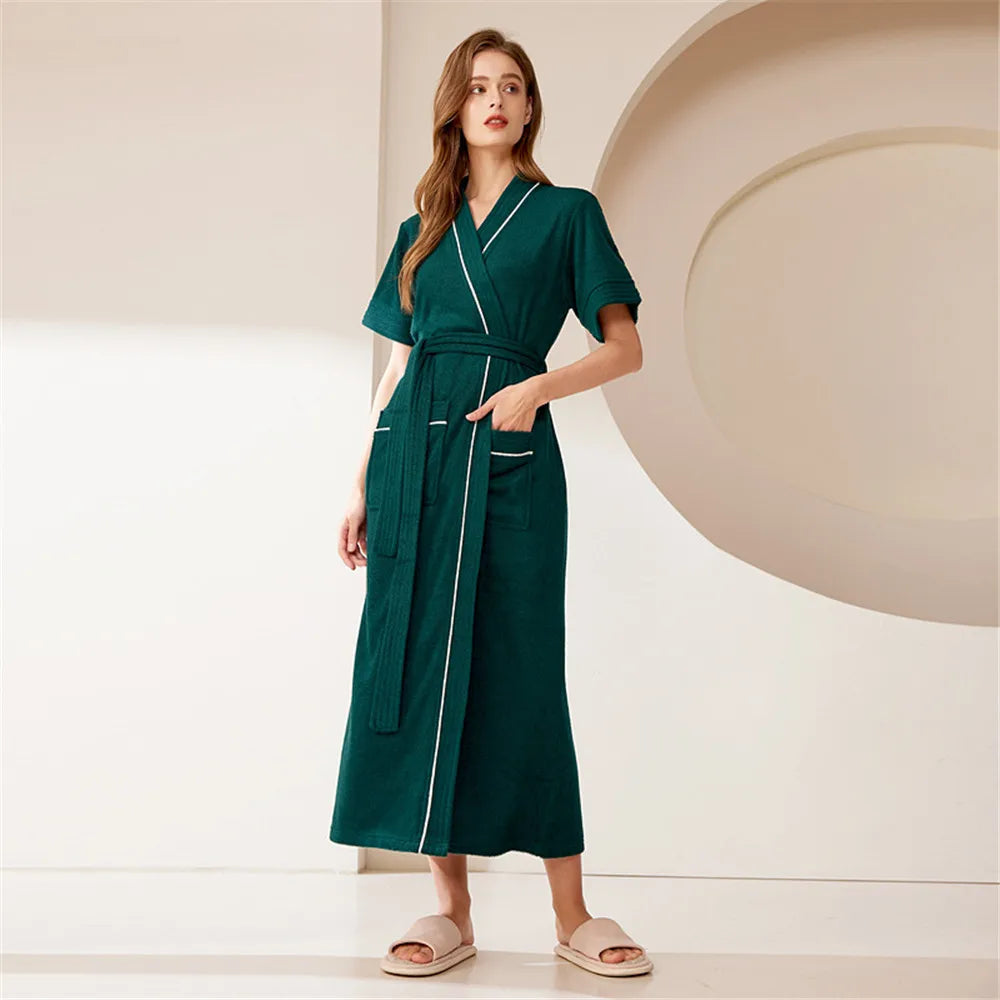 Cotton Terry Bathrobe,Short Sleeve Sleepwear, Towel Nightgown, Nightwear, Loose, Casual Robe, Nightdress, Home Clothes