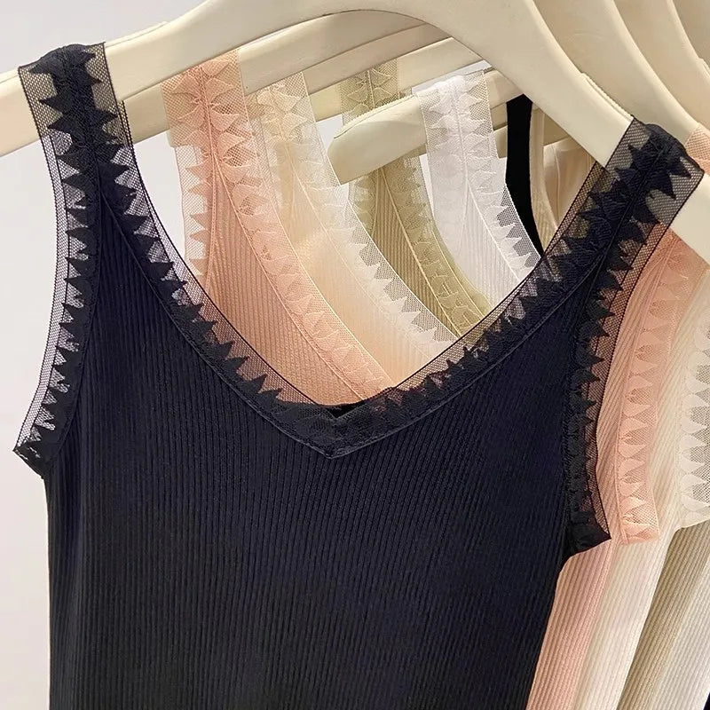 Women Summer Fashion Thin Knitted Undershirt Sleeveless Pullover Corset Top Half High Neck Comfortable Breathable Lace Tank Top SwiftNest