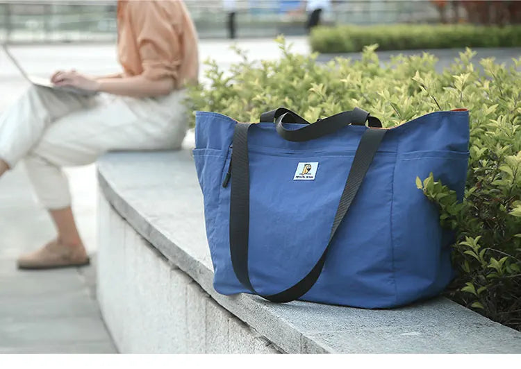 Reversible Travel Tote Bag Large Capacity Foldable Carry On Duffle Bag Canvas Shoulder Luggage Packing Bag for Women Men