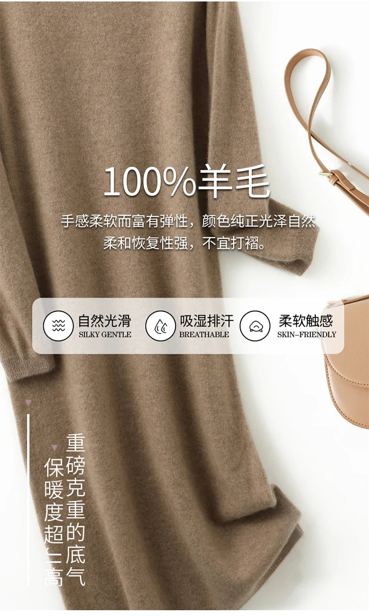 2022 Autumn Winter New Women Fashion Dress 100% Wool Warm Sweater Dress Long Sleeve Knitted Pullover Female Casual Dresses SwiftNest