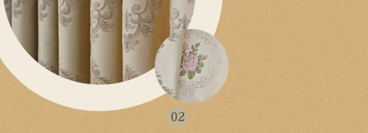 European-style Curtains Simple European Beige Living Dining Room Bedroom Two-story Full-shading Window Curtain Finished Product