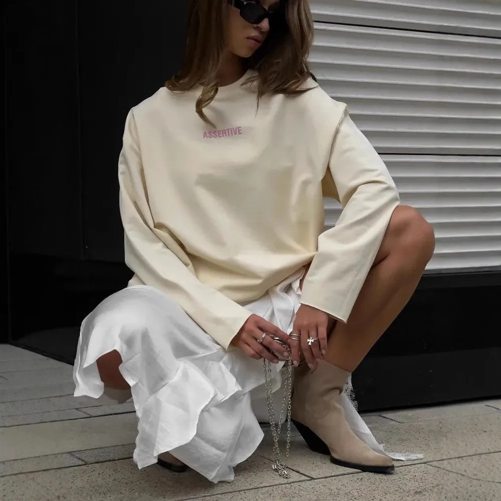 Women's Clothing Spring Loose Solid Color Round Neck Long Sleeve Tops Casual Fashion Simple Style All-match Trendy Comfortable