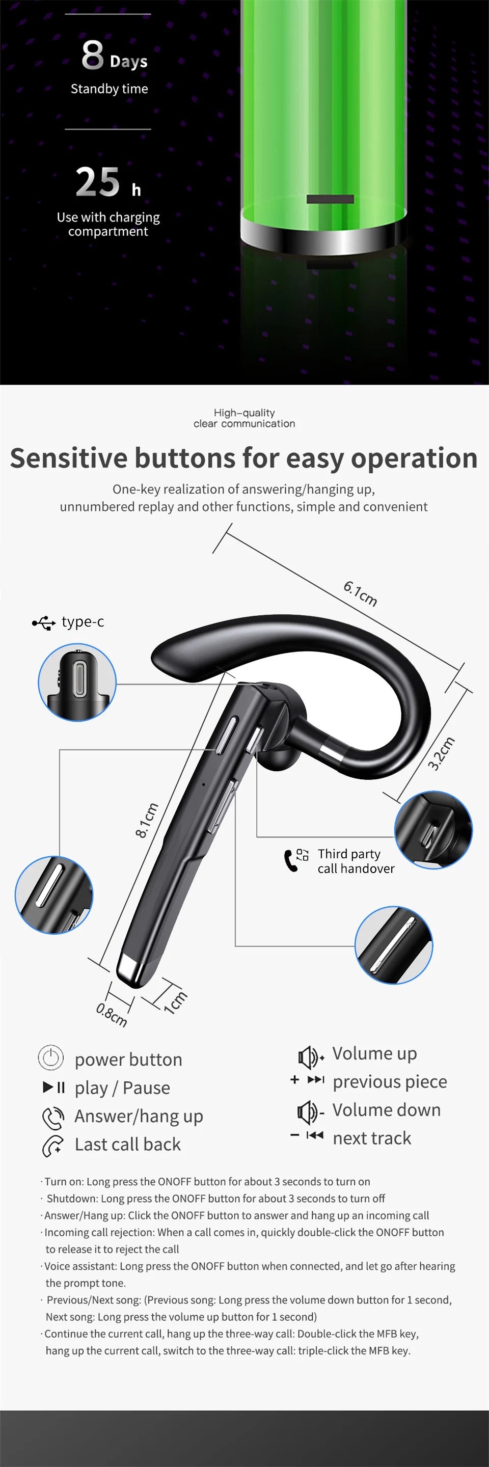 Wireless Headphones Bluetooth Headset With Microphone Earphones  Handsfree Noise Canceling Audifonos Talking Business Driving