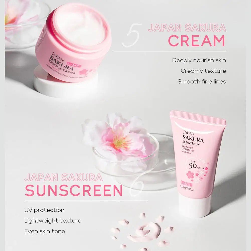4pcs/6pcs Sakura Skin Care Set Japan Brand Nourishing Cleansing Essence Eye Cream Face Cream Toner Sunscreen High-end Gift Set