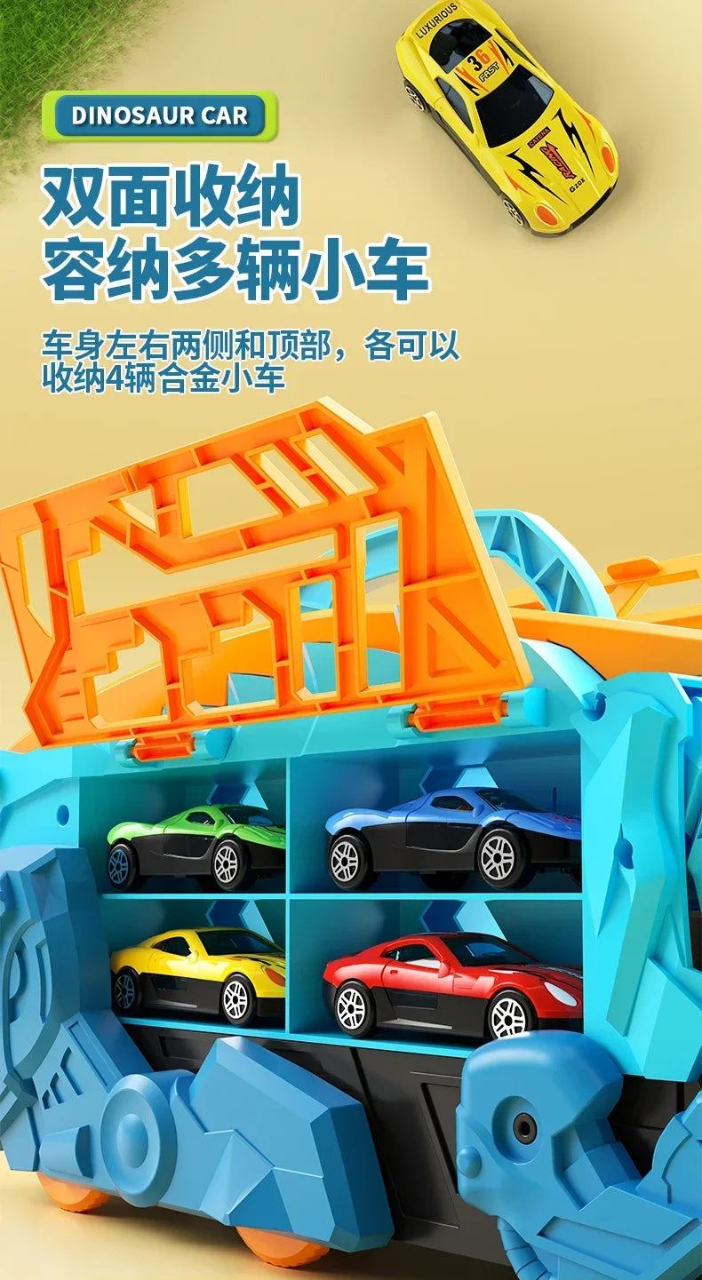 Dinosaur Toys for Kids Boys Ages 3-5, Car Track Set Dinosaur Transport Truck with Diecast Cars that Transform into Dinosaurs