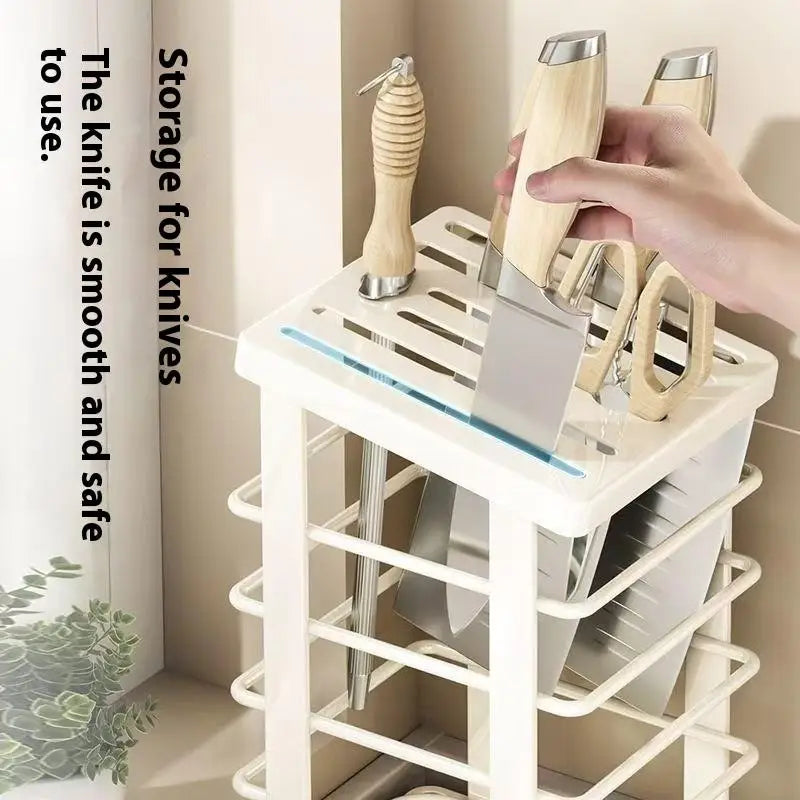 Kitchen Countertop Companion: Multi-function Dish Rack, Knife Holder and Tool Storage with Drain Tray