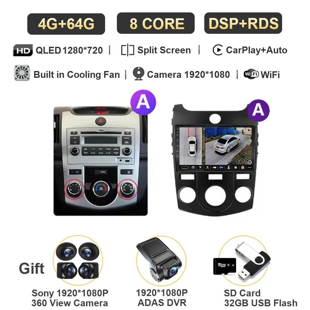 Android For KIA Forte Cerato 2 Porte Koup 2008 2009 2014 Auto Car Intelligent Systems AutoMotiveCarplay Auto Screen Wireless